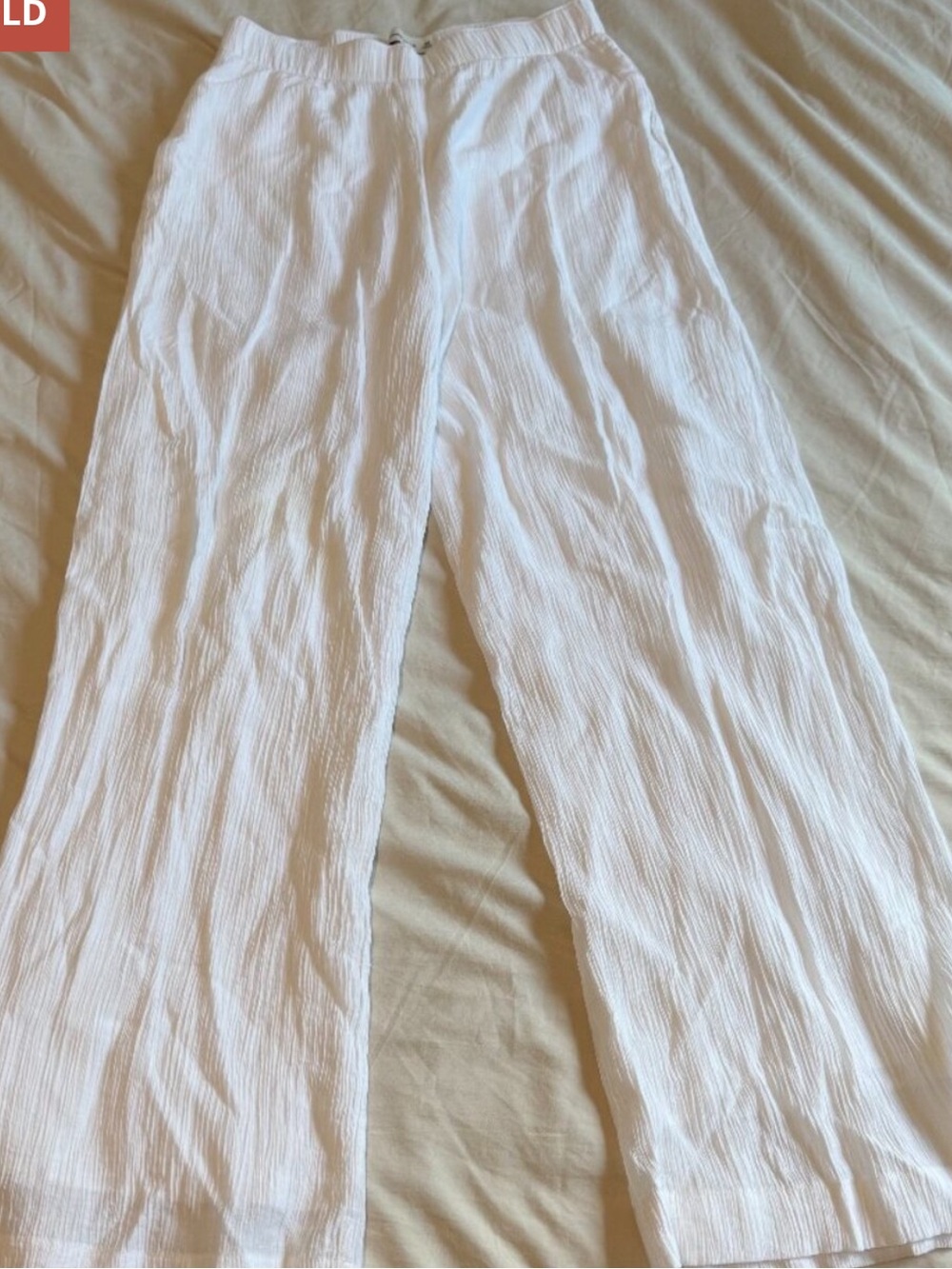 Abercrombie & Fitch White Wide-Leg Crinkle linen pants